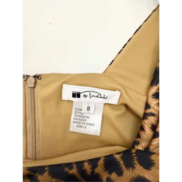 Tadashi Tan Black Leopard Ruched Square Neck Cap Sleeve Sheath Dress Size 8 - Picture 4 of 6